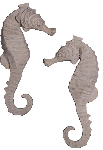 Set of 2 Seahorse Wall Decor Figure Roman Stone Finish